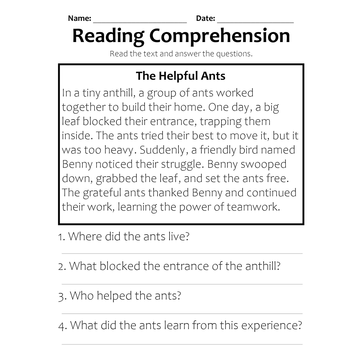 Reading Comprehension Ages 6-10